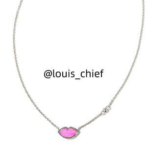 Lips Silver Pendant Necklace in Hot Pink Mother-of-Pearl